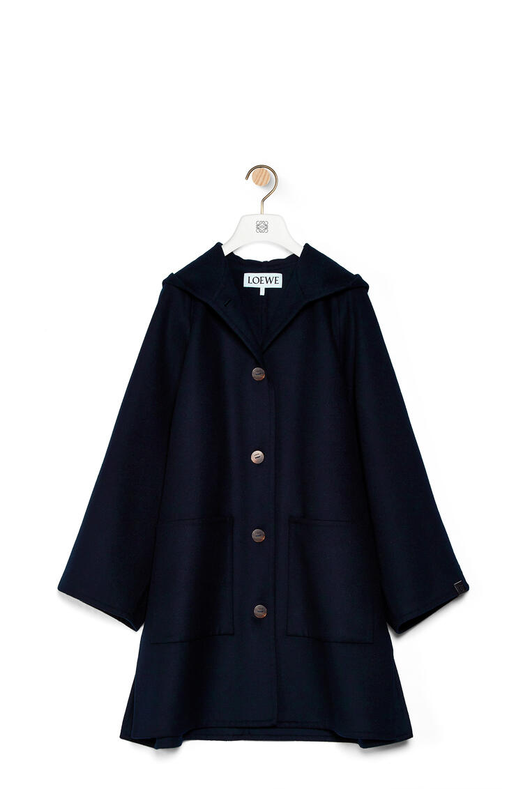 LOEWE Hooded coat in wool and cashmere Dark Navy Blue