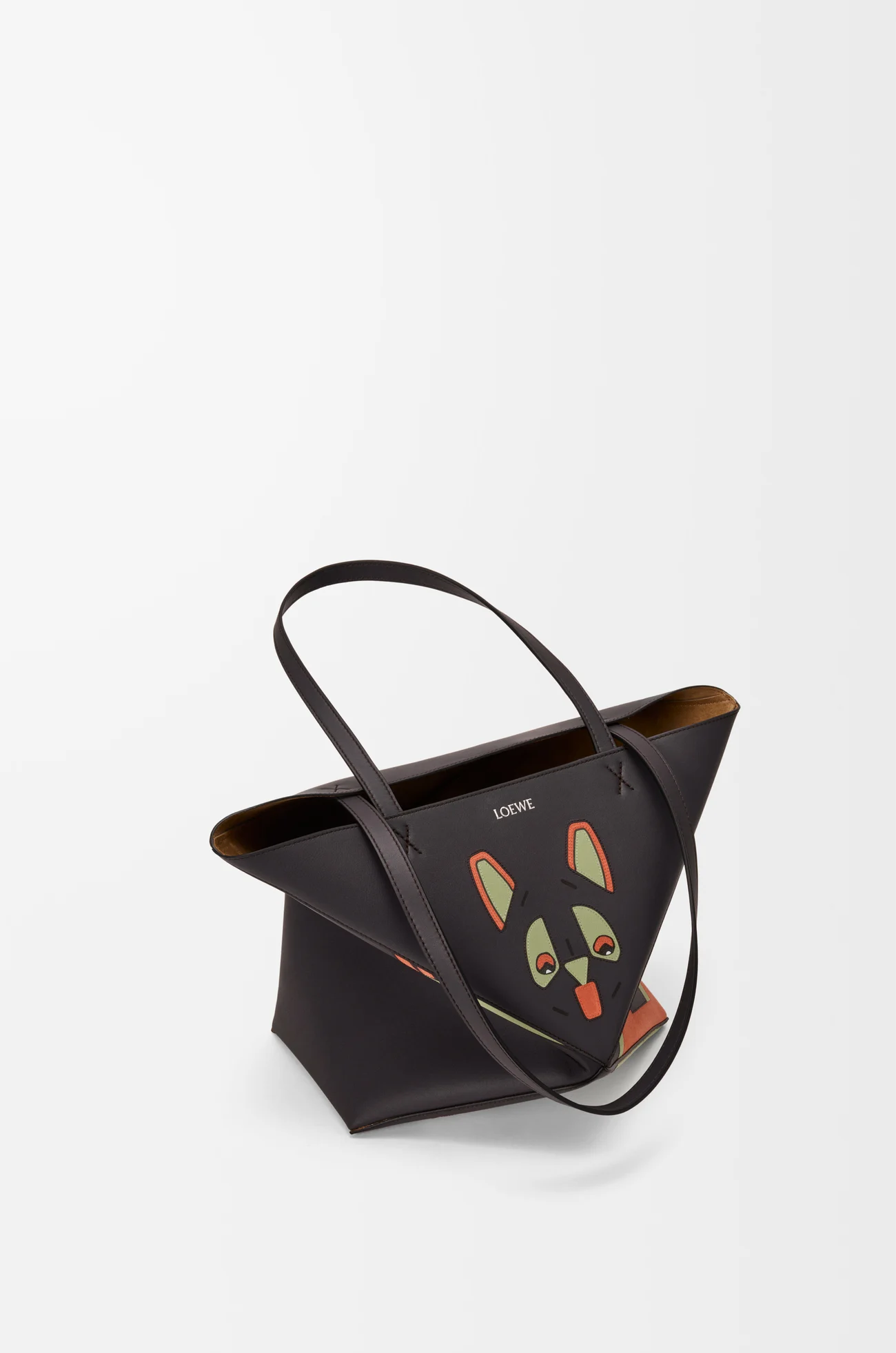 LOEWE Borsa Puzzle Fold Tote media Futurist Cat in nappa di vitello Grigio Talpa Scuro