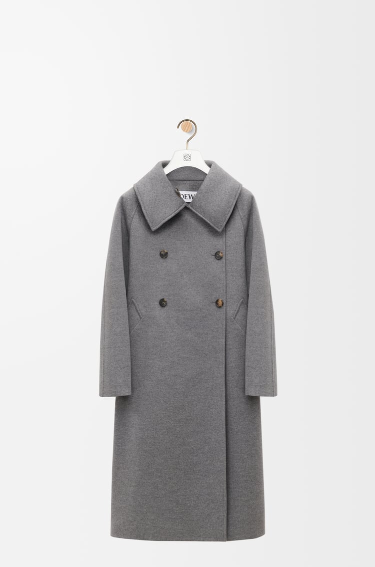 LOEWE Abrigo de doble botonadura en lana y cashmere Gris Oscuro Jaspeado