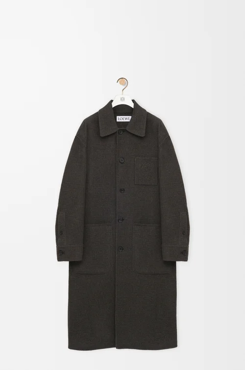 LOEWE Coat in wool and silk Khaki Brown/Blue
