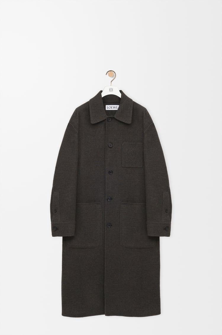 LOEWE Coat in wool and silk Khaki Brown/Blue