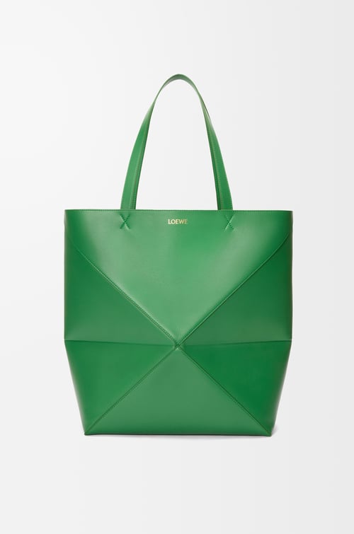 LOEWE XL Puzzle Fold tote in shiny calfskin Tropical Green
