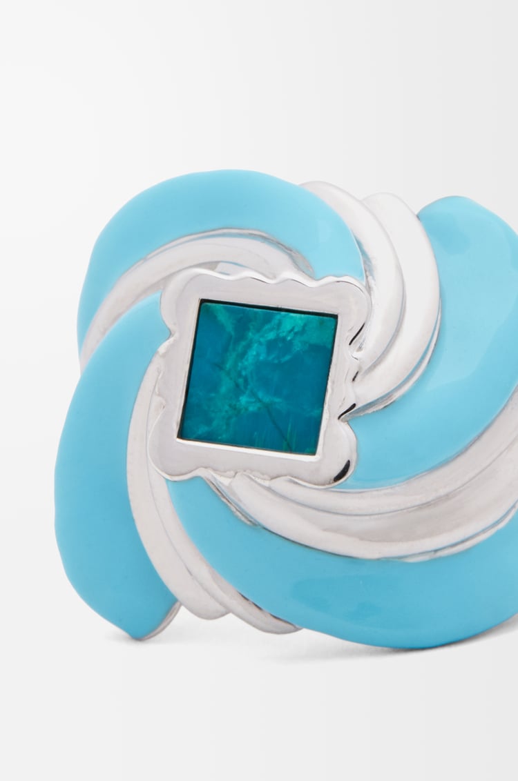 LOEWE Anillo Twisted Anagram en plata de ley y esmalte Plateado/Azul