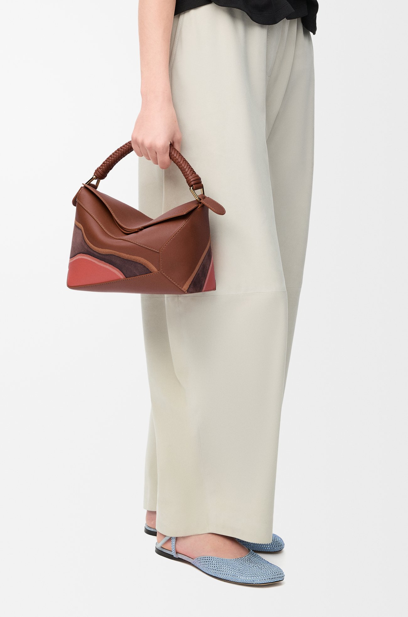 LOEWE Small Puzzle Edge bag in nappa calfskin Pecan/Parrot Pink