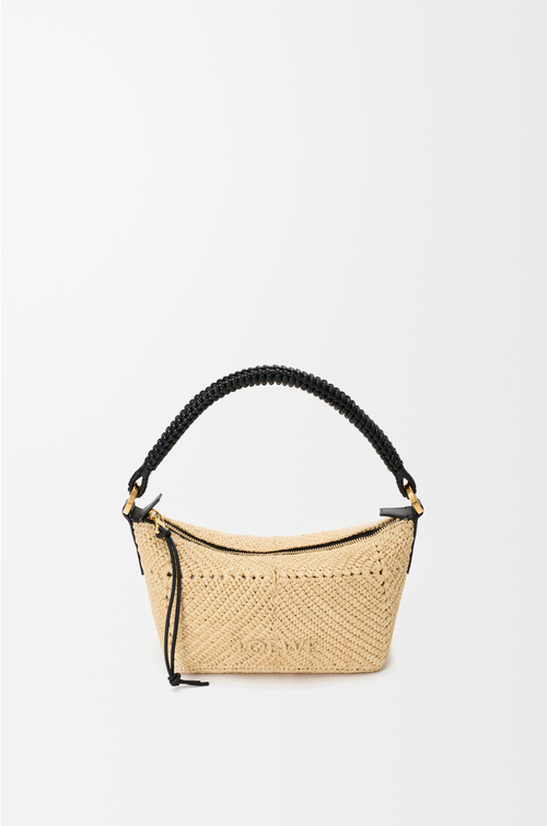 LOEWE Bolso Cala mini en piel de ternera clásica y rafia Natural/Negro