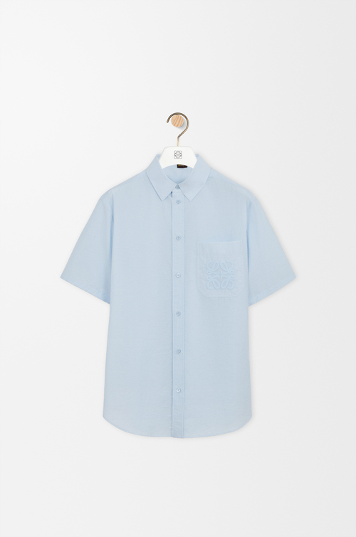 LOEWE Camisa de manga corta en mezcla de algodón Azul Claro
