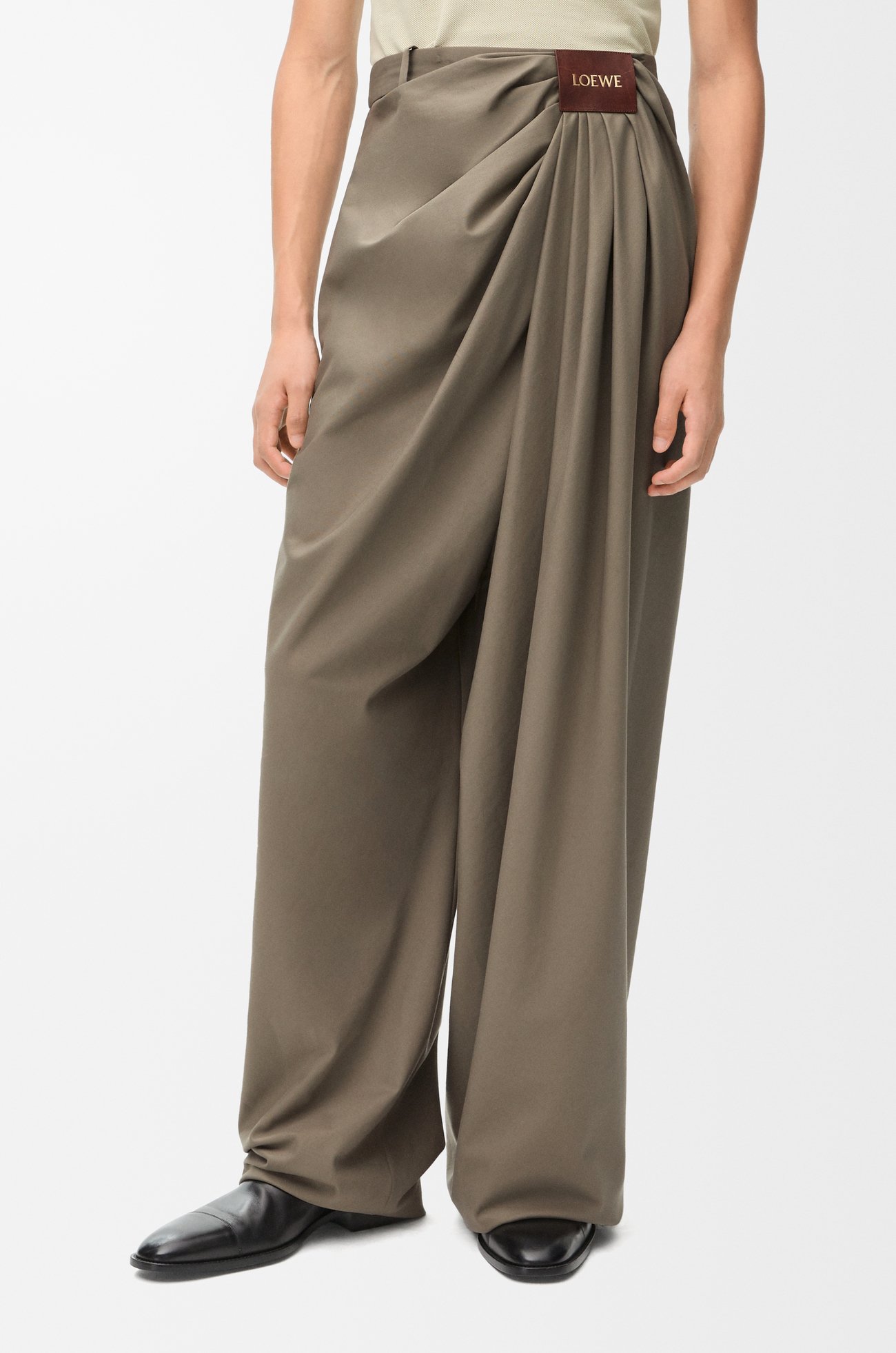 LOEWE Draped trousers in cotton and silk Khaki Brown