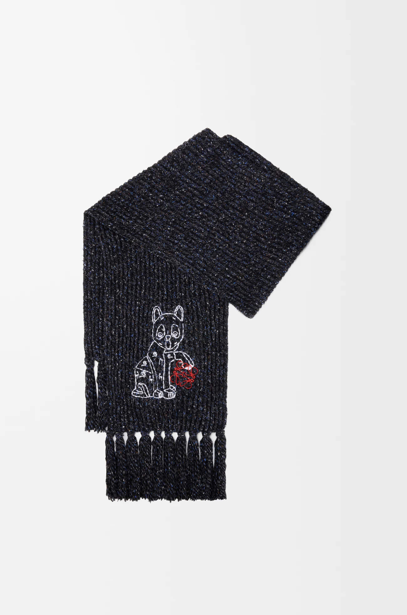 LOEWE Scarf in wool, silk and alpaca blend Black Melange