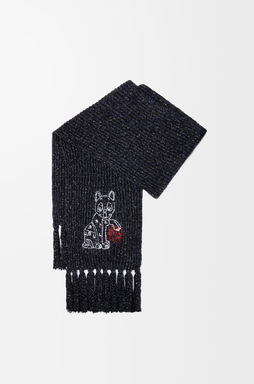 LOEWE Scarf in wool, silk and alpaca blend Black Melange