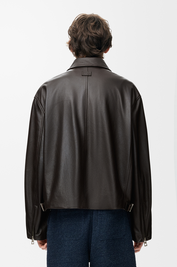 LOEWE Chaqueta con cremallera en piel de ciervo Marrón Oscuro