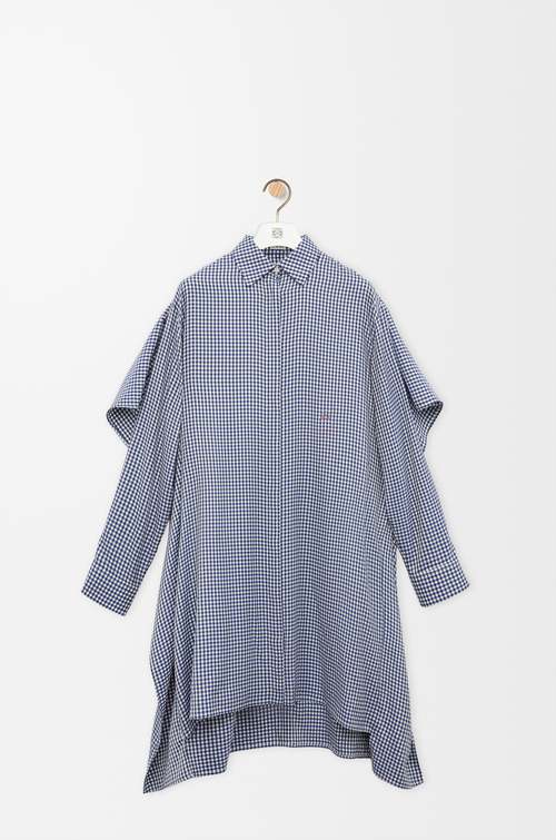 LOEWE Vestido tipo capa en seda Azul/Blanco