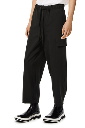 LOEWE Cropped drawstring trousers in wool Black plp_rd