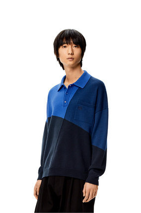 LOEWE Colourblock polo collar sweater in wool Blue Multitone plp_rd