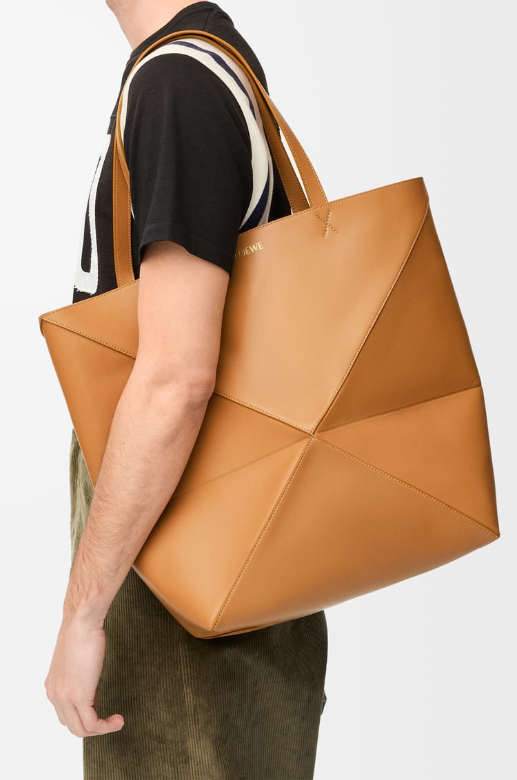 LOEWE XL Puzzle Fold tote in shiny calfskin Warm Desert