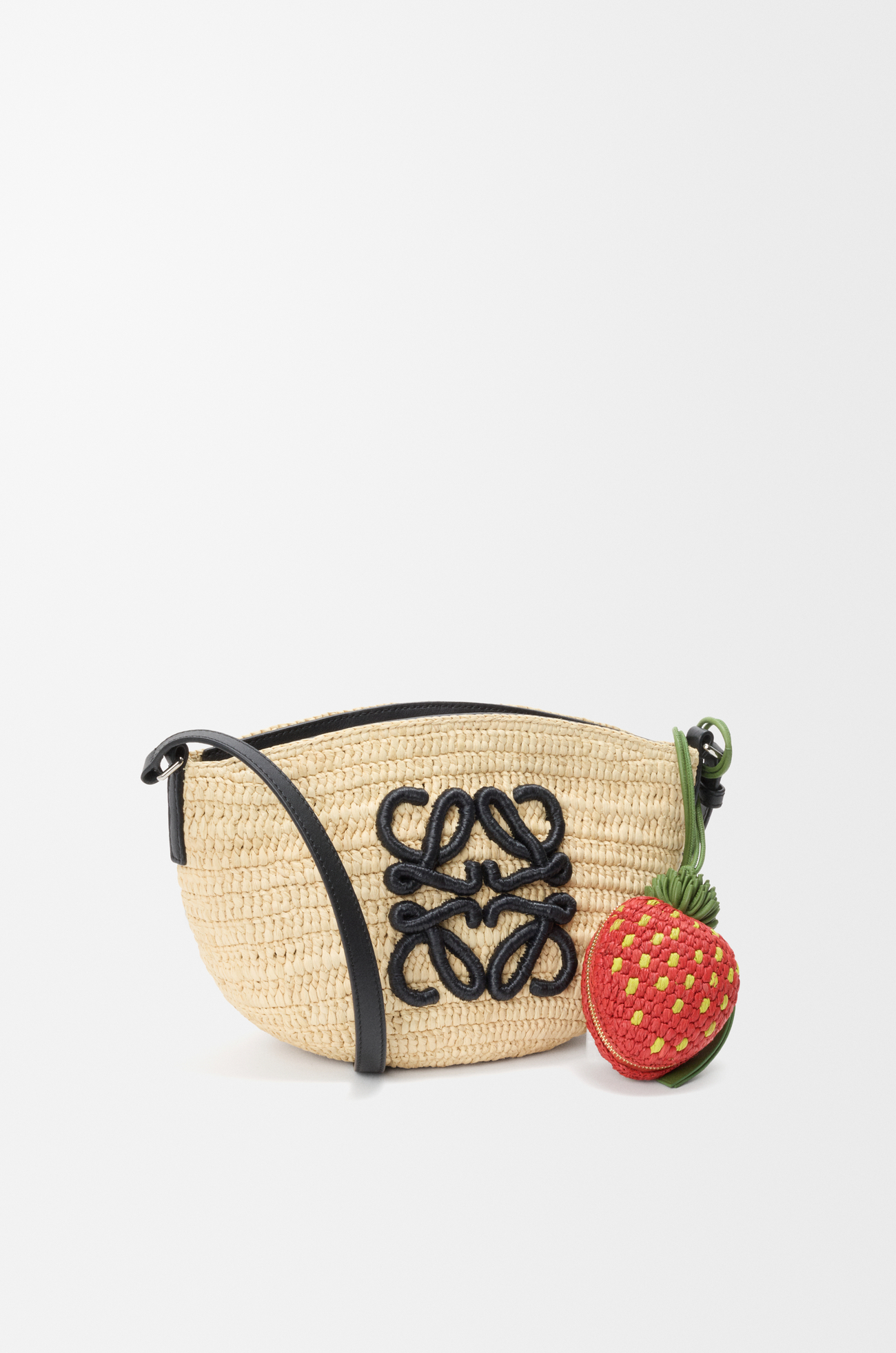 LOEWE Strawberry coin purse in raffia and classic calfskin Red