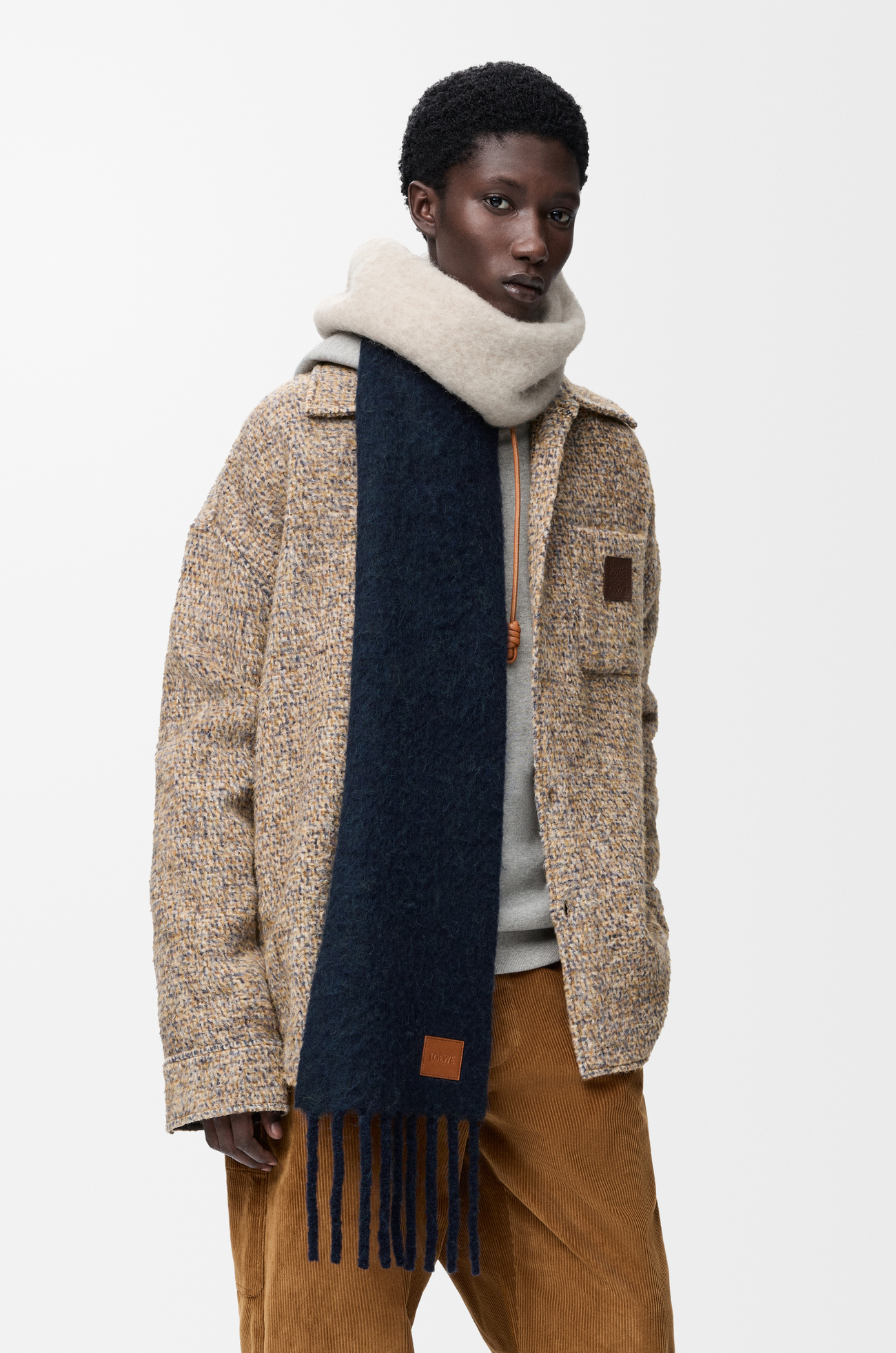 LOEWE Scarf in alpaca and wool blend Navy Blue/Sandstone