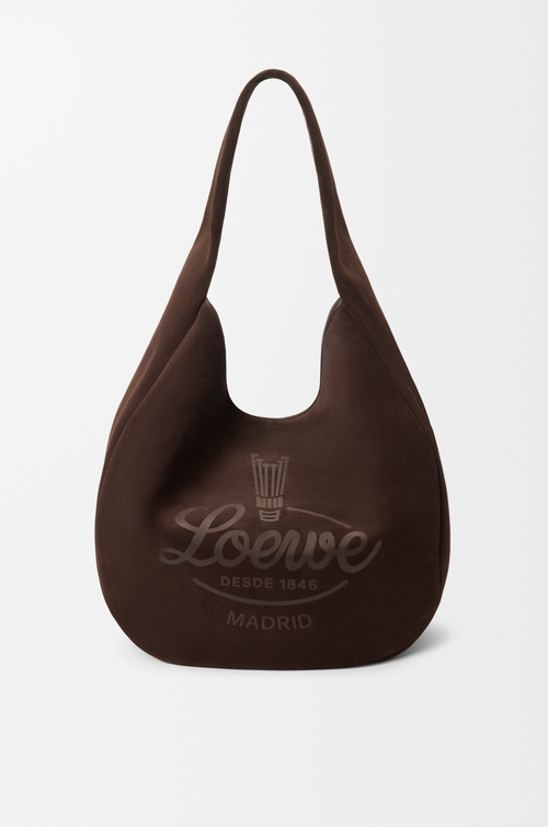 LOEWE Roomy hobo en veau velours Marron Foncé