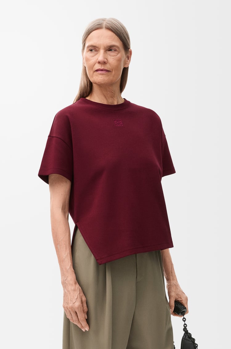 LOEWE Asymmetric t-shirt in cotton blend Bordeaux