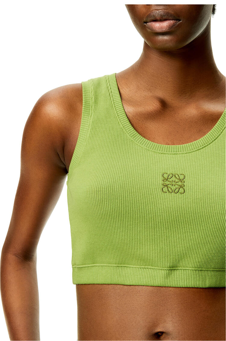 LOEWE Camiseta cropped Anagram en algodón sin mangas Verde Bean