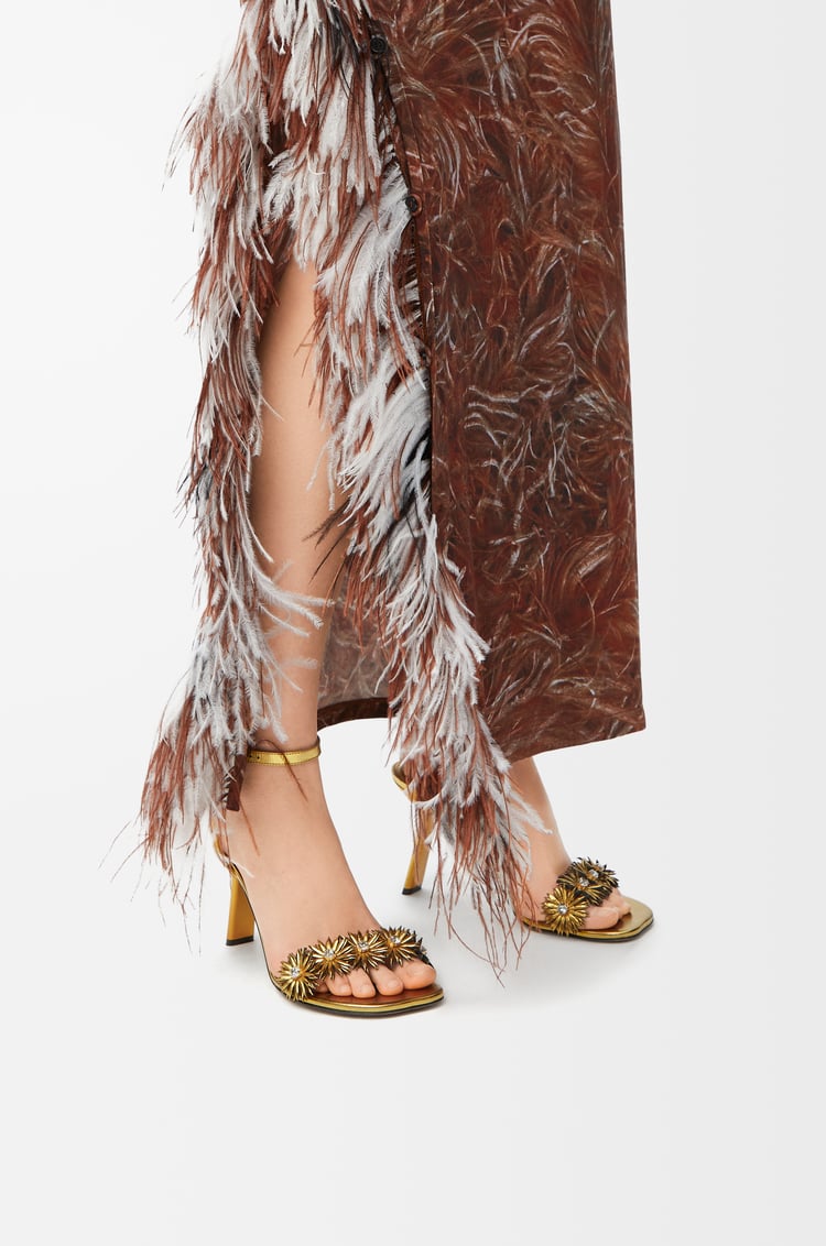 LOEWE Petal Flower sandal in calfskin and crystals Gold