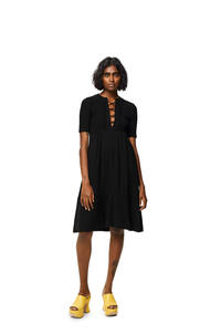 LOEWE Lace up dress in linen and cotton Black pdp_rd