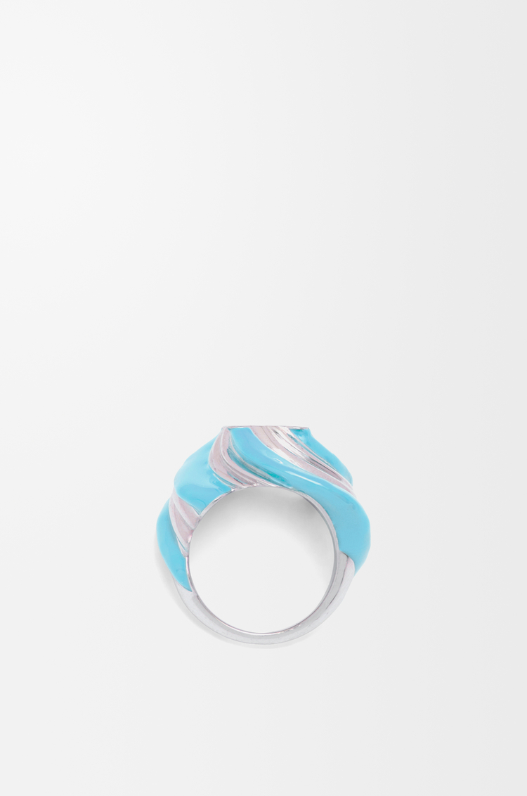LOEWE Anillo Twisted Anagram en plata de ley y esmalte Plateado/Azul