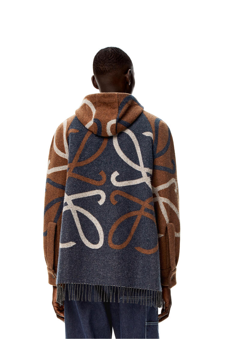 LOEWE Blanket hooded parka in wool and cashmere Navy/Brown pdp_rd