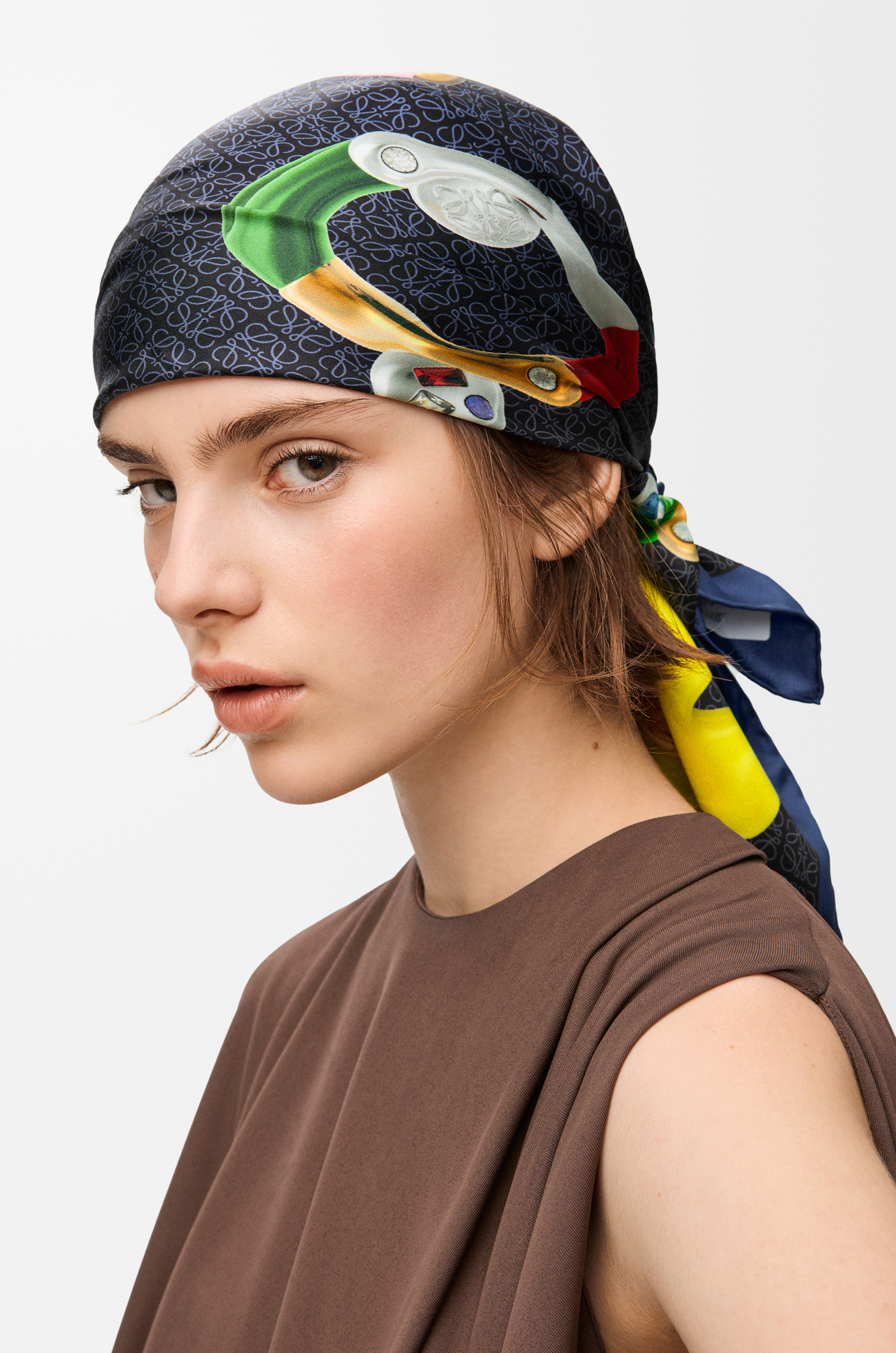 LOEWE Scarf in silk Navy Blue/Multicolor