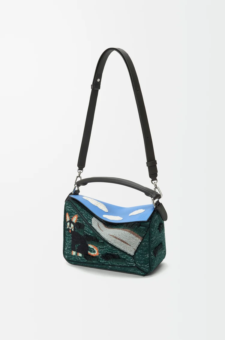 LOEWE フューチャリスト キャット パズルバッグ スモール（エンブロイダリーニット&クラシックカーフ） マルチカラーブルー
