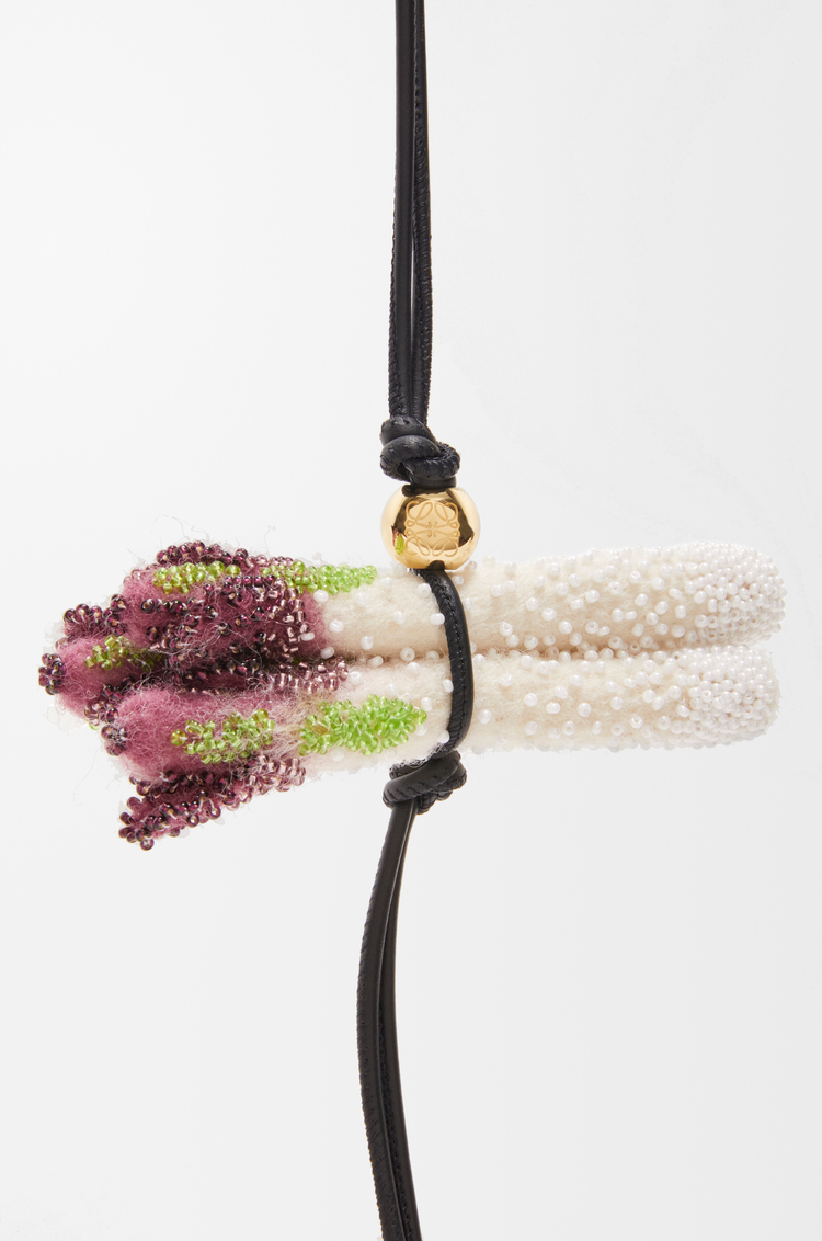 LOEWE Asparagus charm in beaded felt Crimson/Soft White