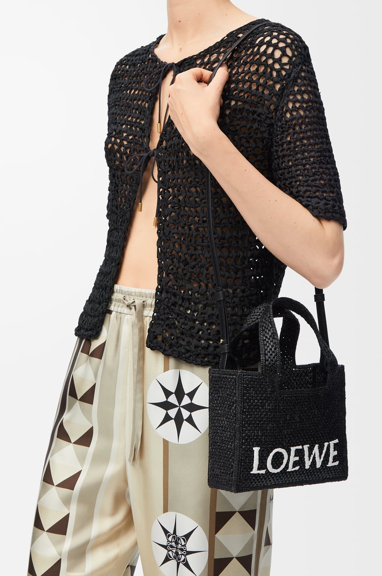 LOEWE Mini LOEWE Font tote in raffia Black