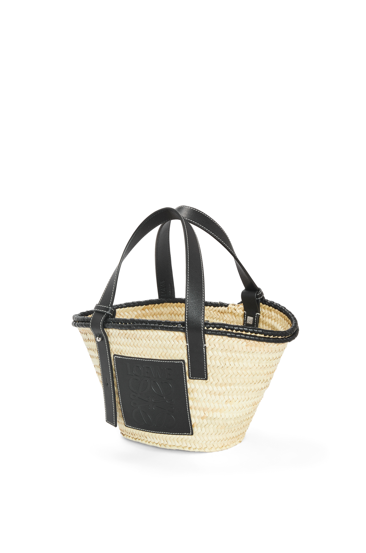 Small Inlay Basket bag in palm leaf and calfskin Natural/Black - LOEWE