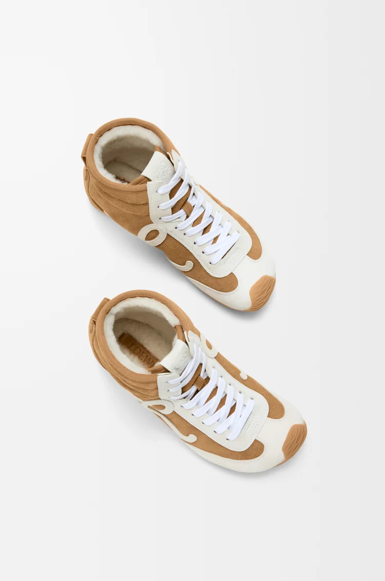 LOEWE Ballet Runner 2.0 high-top in suede and shearling Tan/White