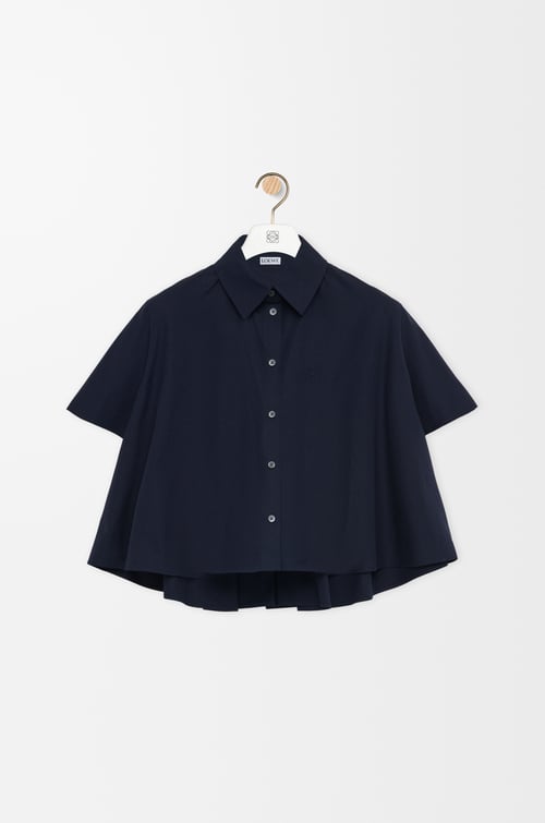 LOEWE Short sleeve trapeze shirt in cotton Navy Blue