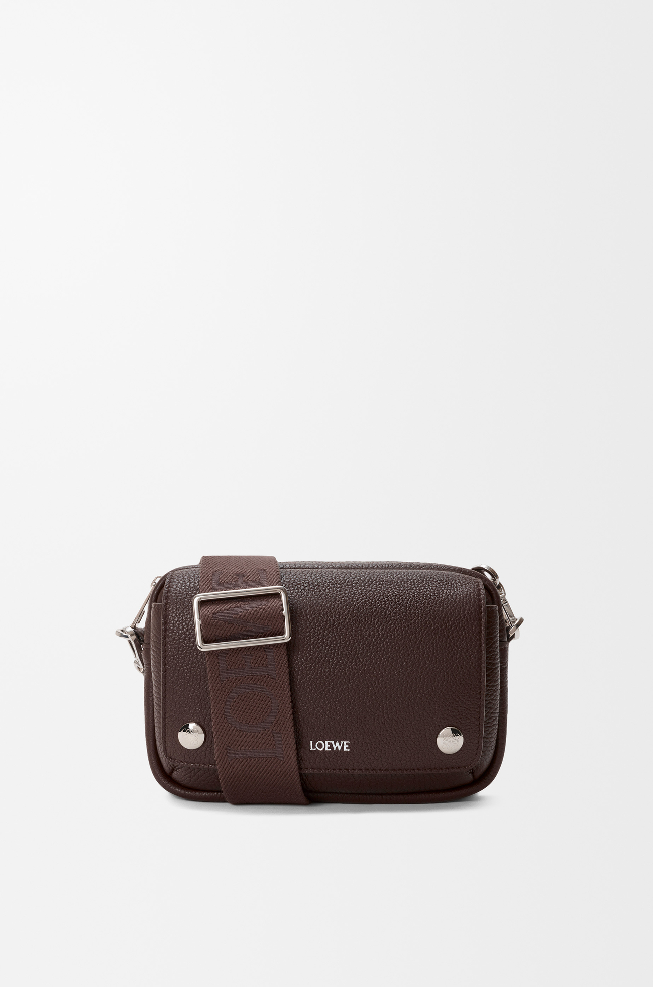 LOEWE 小型柔韌粒面小牛皮 Pebble 郵差包 巧克力色