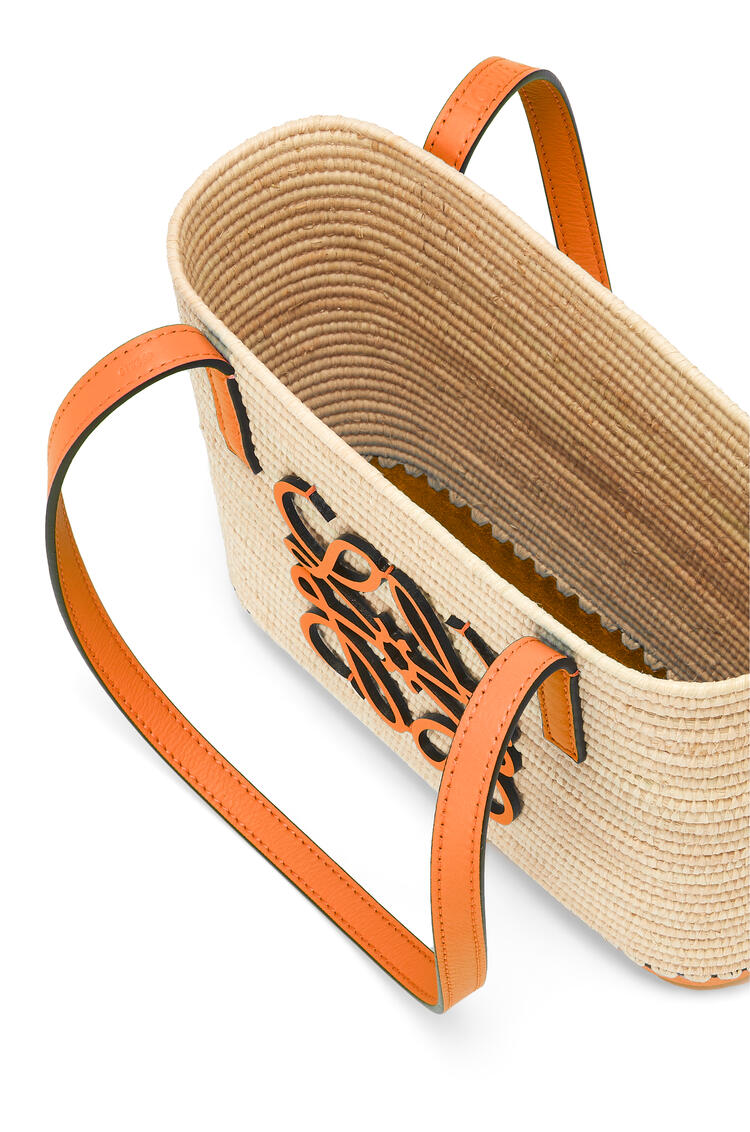 LOEWE Bolso Square Basket mini en rafia y piel de ternera Natural/Naranja