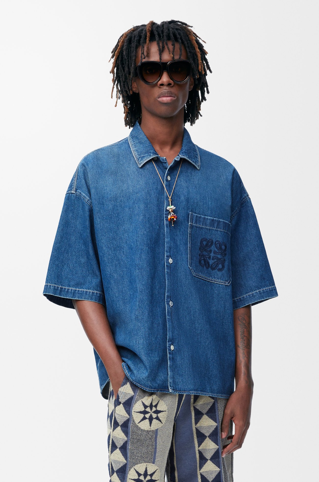 LOEWE Short sleeve shirt in denim Light Blue