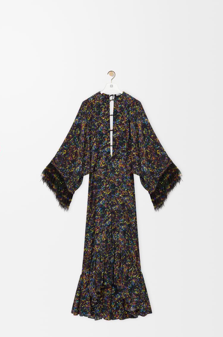 LOEWE Vestido Feather en viscosa y seda Negro/Multicolor