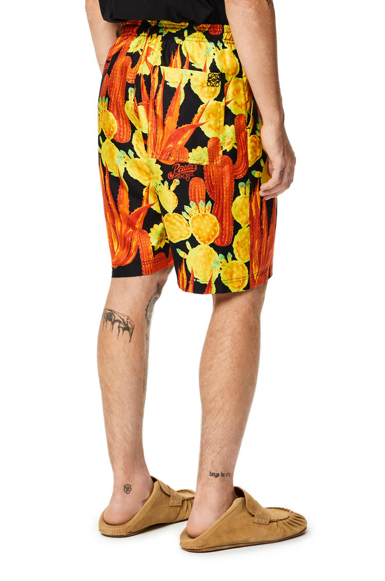 LOEWE Cactus print drawstring shorts in silk Black/Yellow pdp_rd
