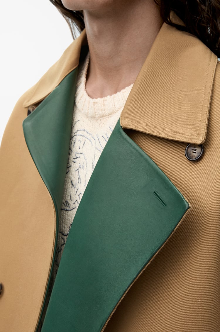 LOEWE Abrigo en algodón y piel napa de becerro Beige/Verde Caqui