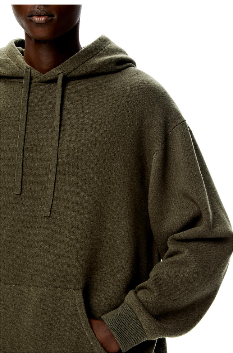 LOEWE Knit hoodie in wool and cashmere Khaki Green pdp_rd