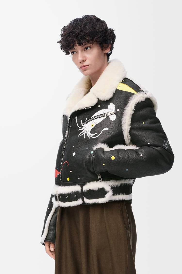 LOEWE Chaqueta biker en lana de oveja Negro/Blanco