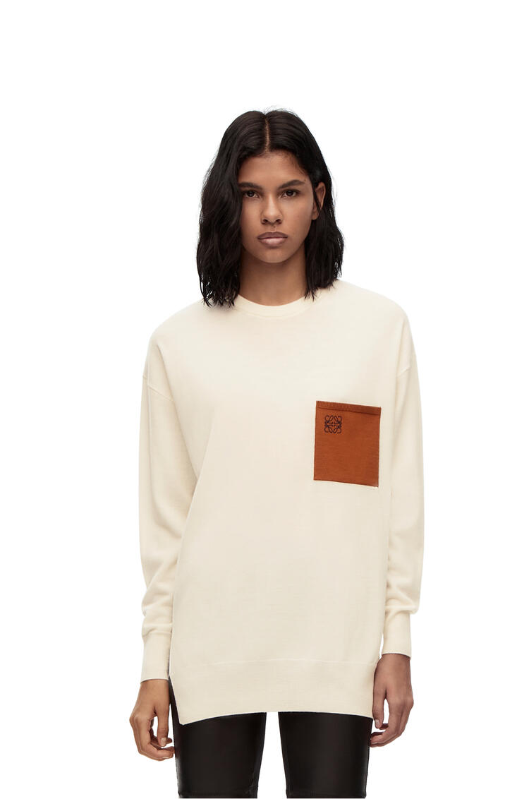 LOEWE Anagram pocket sweater in wool Ecru/Brown pdp_rd