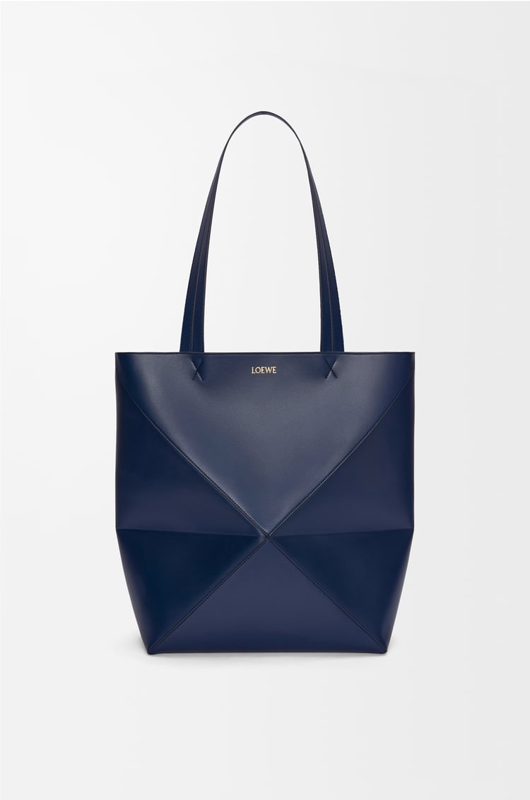 LOEWE XL Puzzle Fold tote in shiny calfskin Abyss Blue