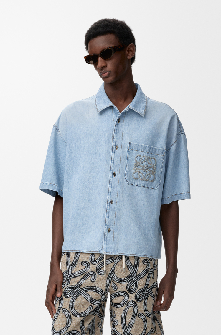 LOEWE Camisa de manga corta en denim Azul Lavado