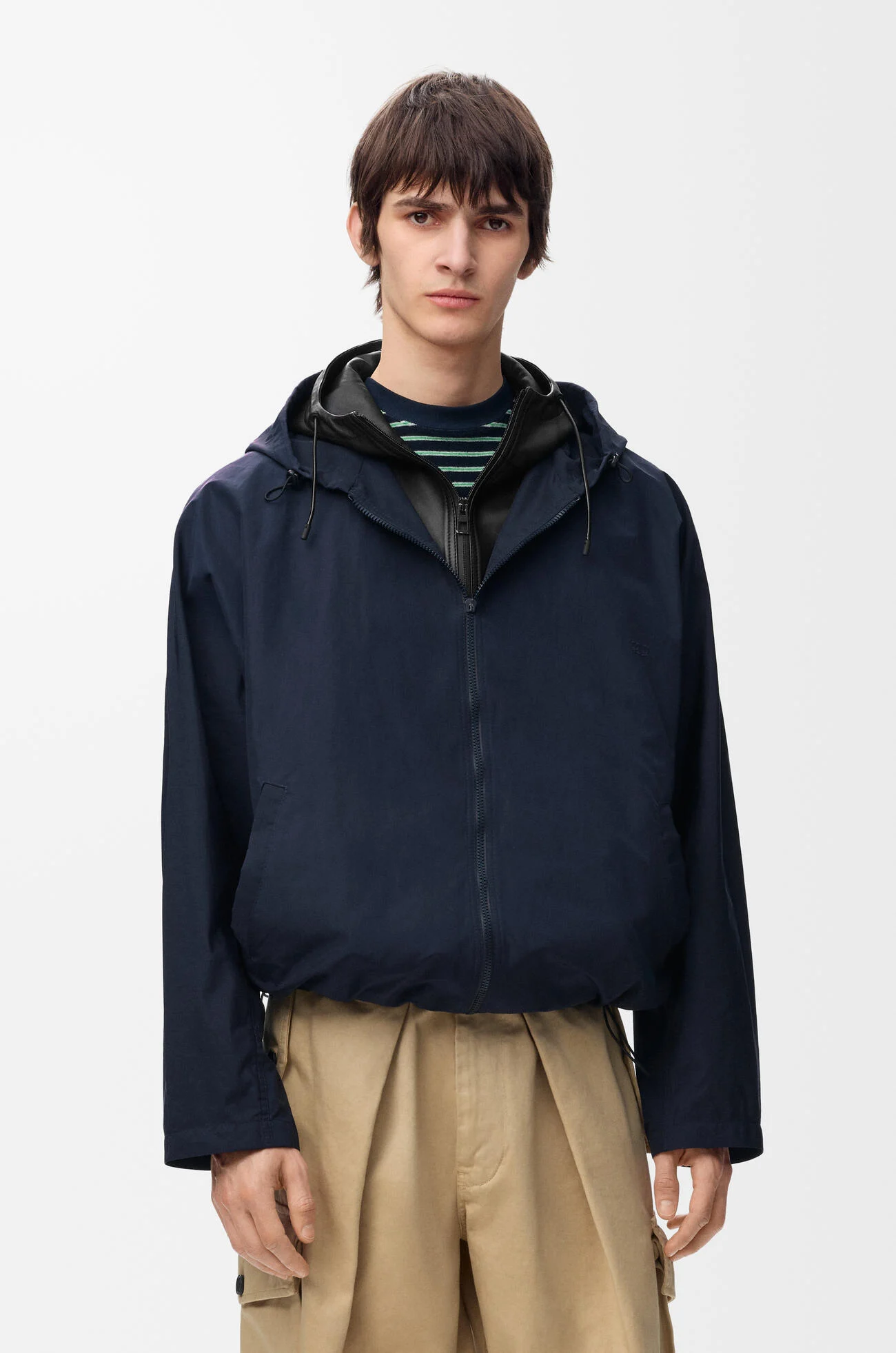 LOEWE Hooded jacket in technical cotton shell Navy/Black