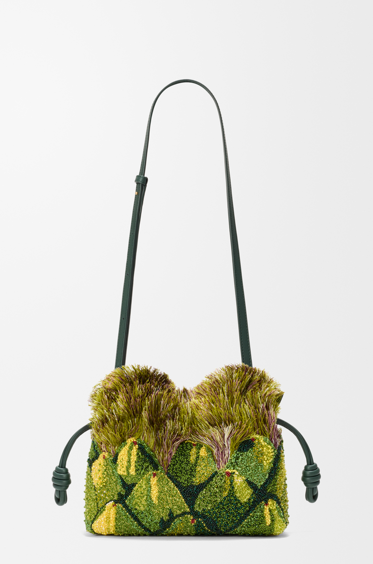 LOEWE Mini Flamenco clutch perlé Vert Printemps