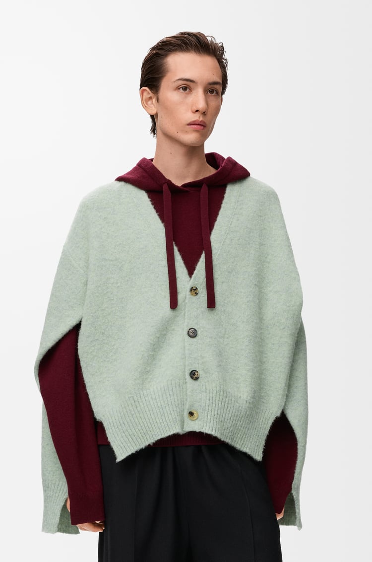 LOEWE Trompe l'oeil sweater in wool Green/Burgundy