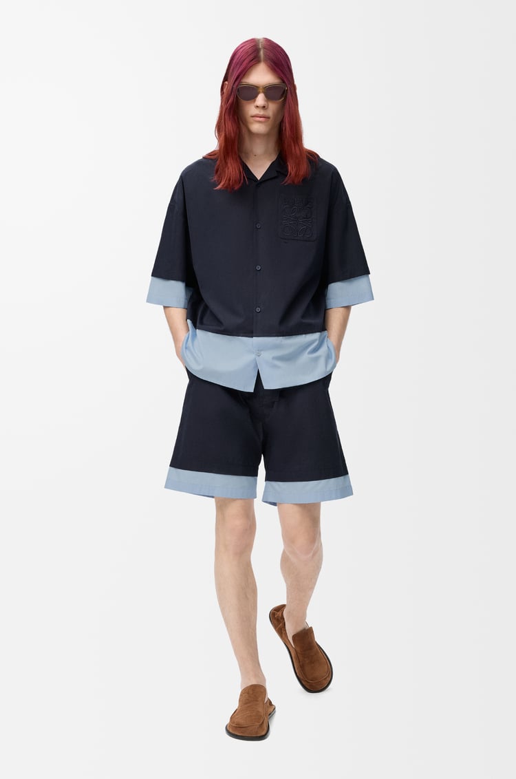 LOEWE Shorts in cotton Dark Navy/Light Blue
