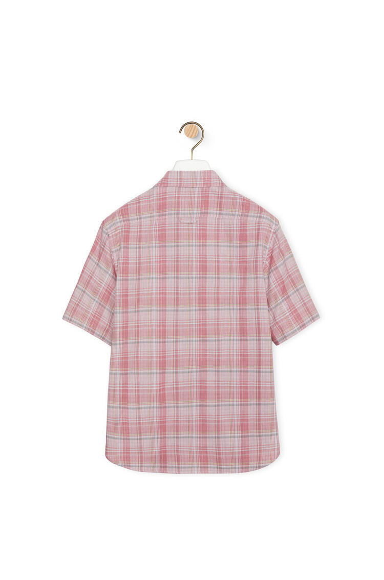 LOEWE Camisa de manga corta en algodón y poliéster a cuadros Rosa/Marron